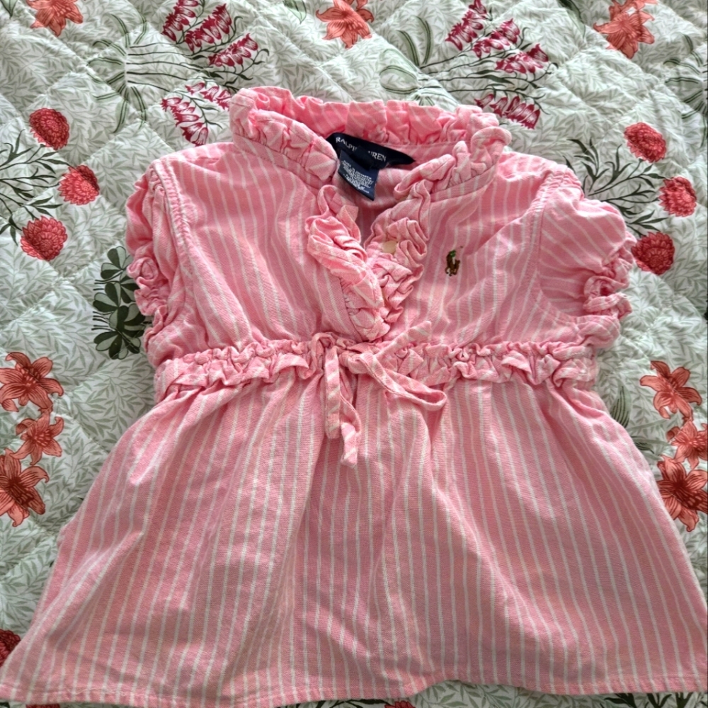 Polo By Ralph Lauren Little Girls Pinned Stripe Pink Shirt. Size 2T